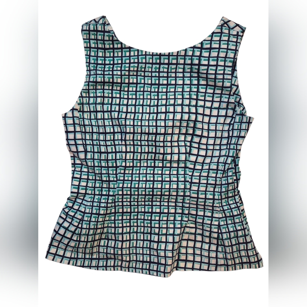 kate spade Navy and White Grid Peplum Shell